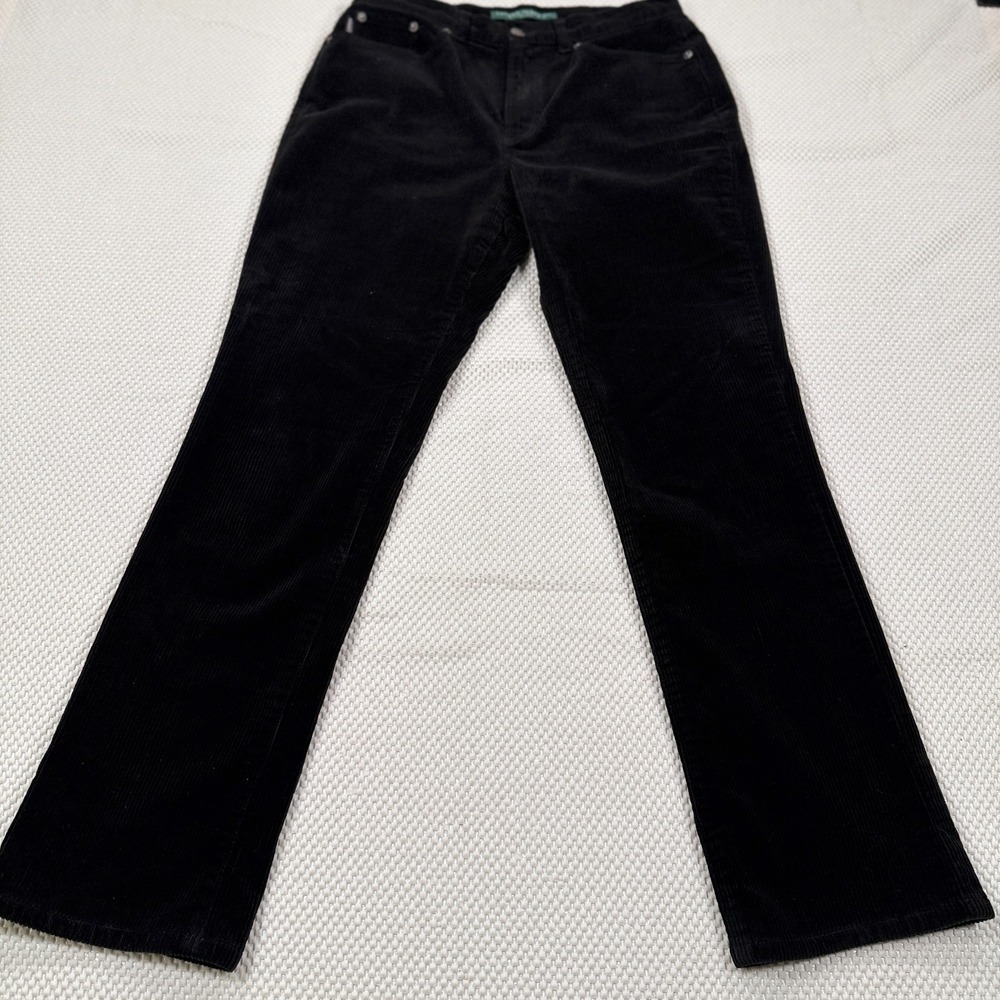 Lauren Ralph Lauren Black Corduroy Pants Women 6P Petite Straight Leg Stretch